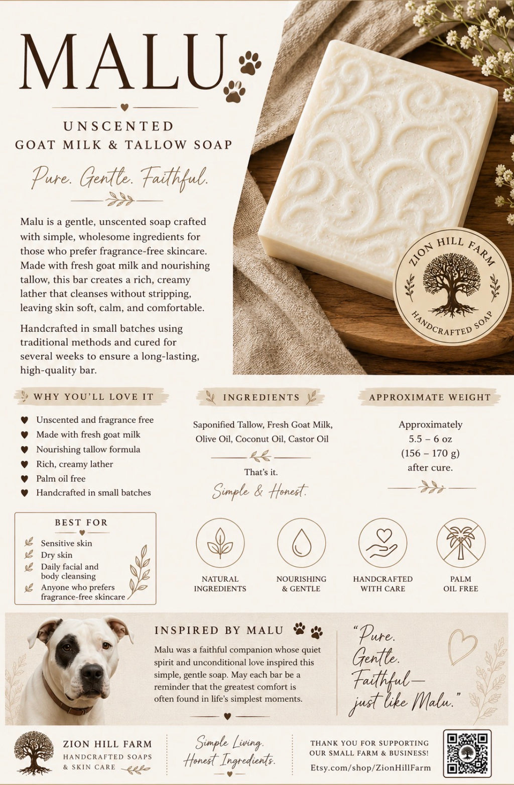 Malu Unscented Goat Milk & Tallow Soap – Gentle, Nourishing Bar