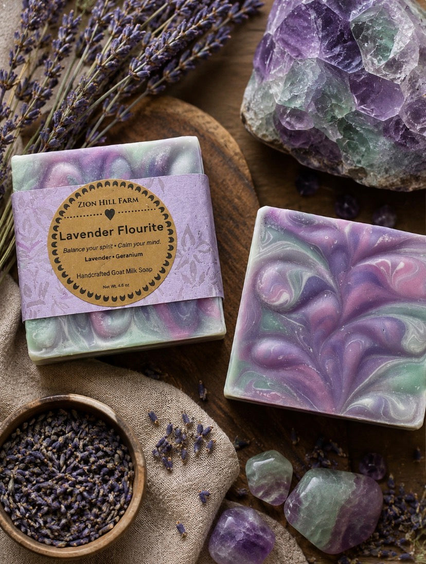 Lavender Fluorite Goat Milk Soap- Lavender & Geranium Essential Oil